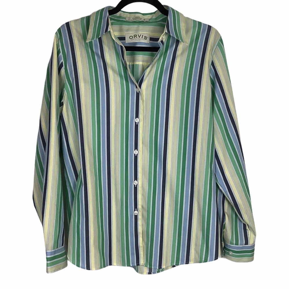 Orvis Women Size 10 Button Front Cotton Blend Striped Wrinkle Free Shirt